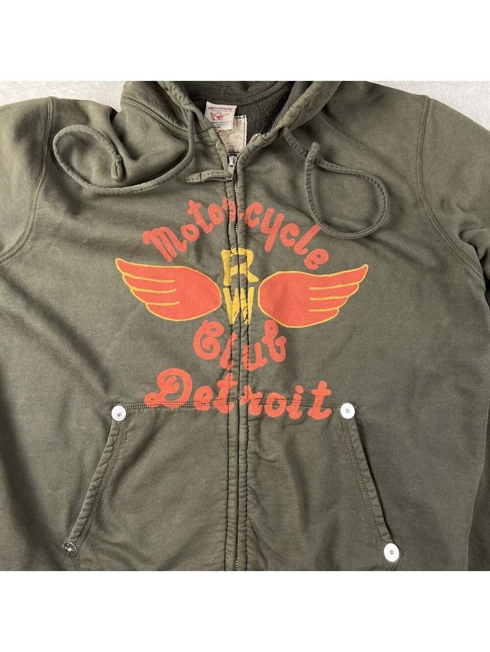 Vintage True Religion Zip Hoodie Mens XXL Green Motorcycle Club Detroit Y2K